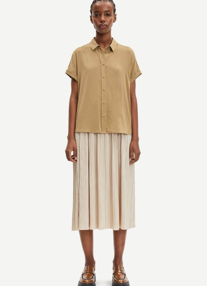 Jupe longue pliss e beige en polyester recycl uma Modames