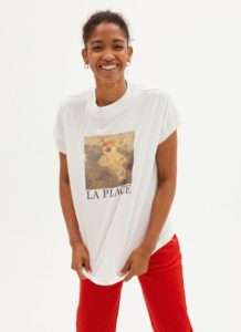 T-shirt blanc col rond humoristique en coton biologique La plage commerce equitable look casual