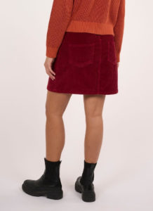 Jupe en velours côtelé bordeaux coton bio GOTS Corduroy look casual style minimaliste mini jupe femme commerce équitable