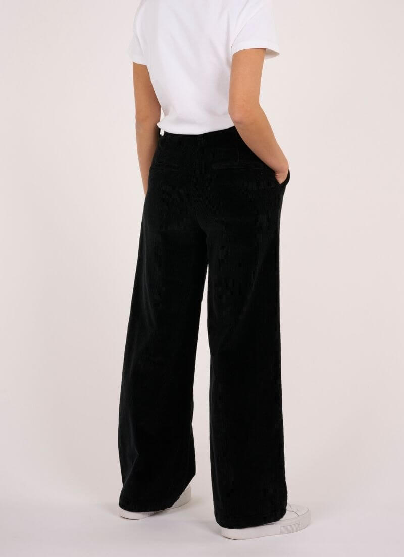Pantalon large en velours côtelé noir en coton bio - posey - Modames