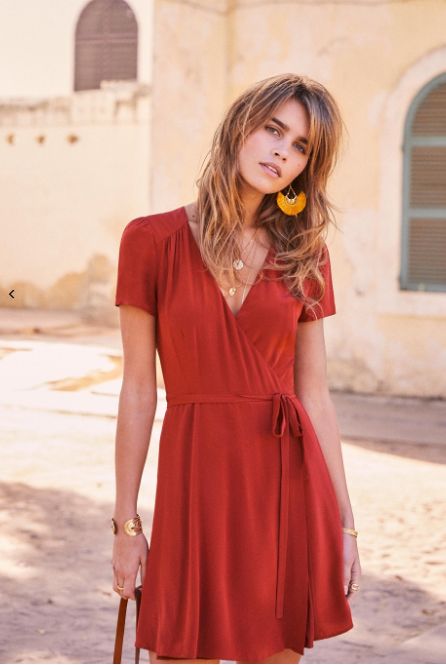 robe portefeuille rouge tendance 2022 sézane coton biologique