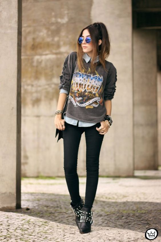 pull rock sur chemise style grunge chic