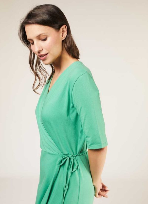 Robe portefeuille verte en coton bio certifié GOTS Mishka verte robe verte robe longue box vetement femme