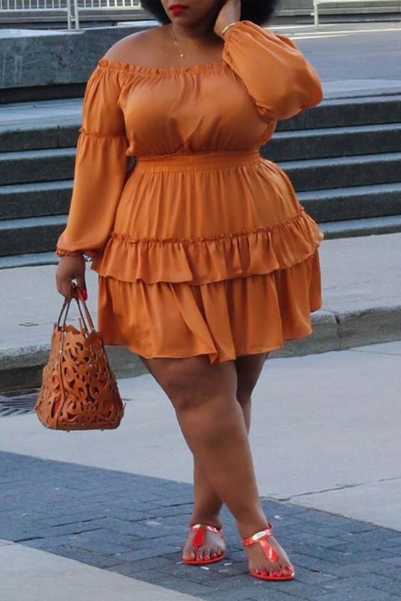 robe à volant orange manche ballon femme ronde conseil styliste