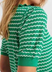 Cardigan manches courtes en viscose lenzing - nudustin rayures vert couleur tendance conseil personal shopping en ligne