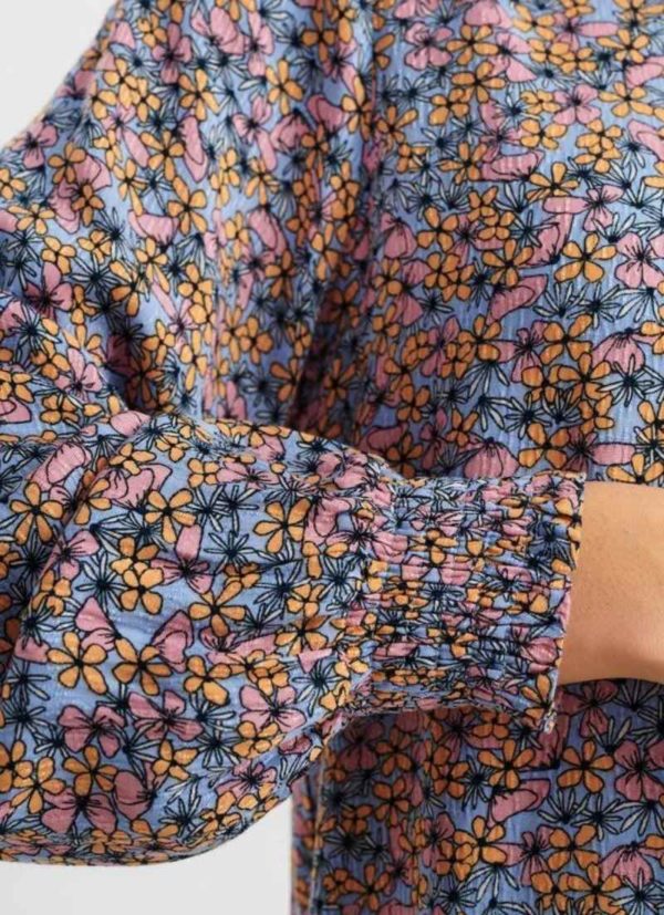 Chemise à fleurs lustre en viscose ecovero Nualma détail manche froncée élastique manche ballon blouse éthique blouse écoresponsable