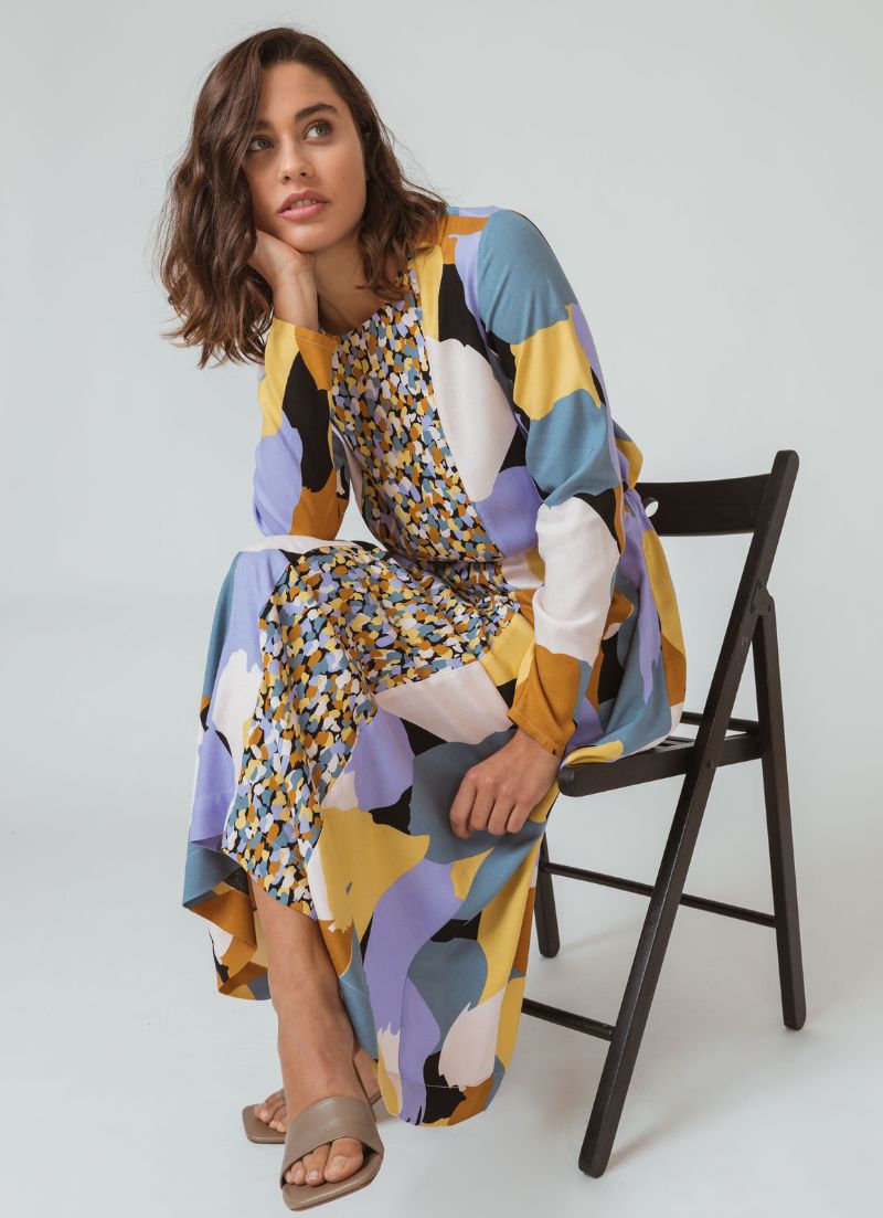 Robe longue multicolor pois Agata marque éthique SKFK personal shopper en ligne look color block