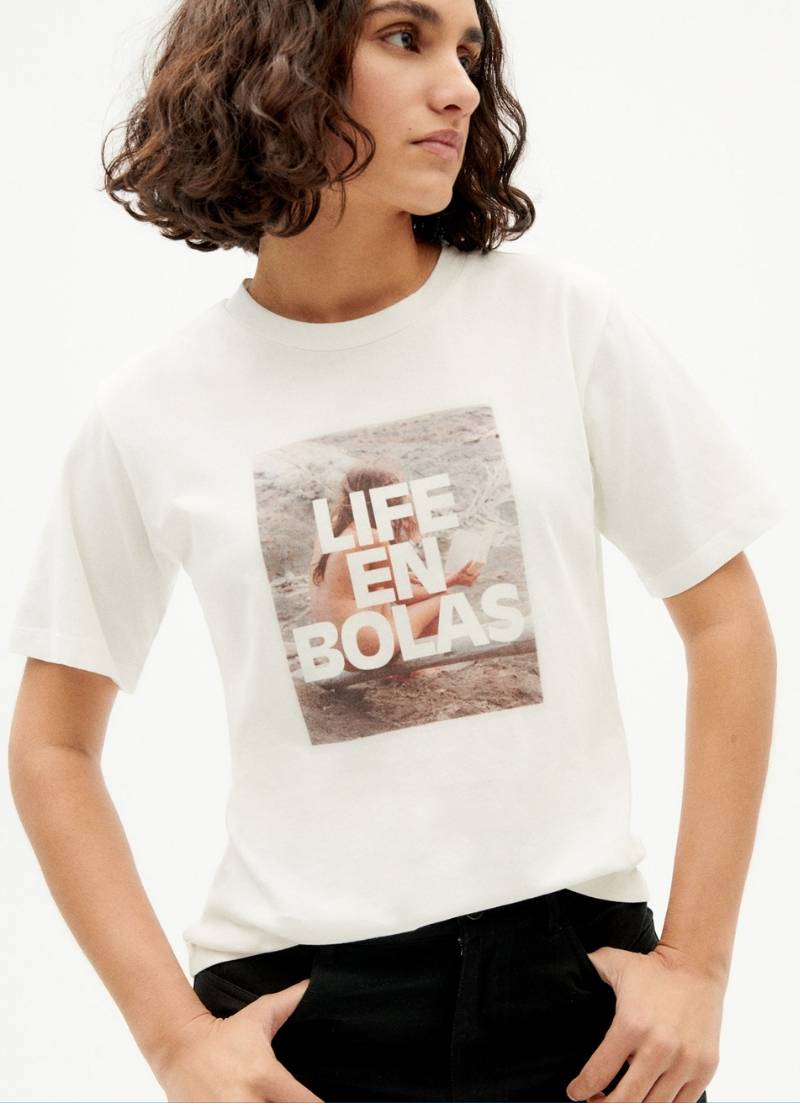 T-shirt blanc humoristique en coton bio GOTS Bolas thinking mu marque éthique coton bio coton certifié commerce equitable